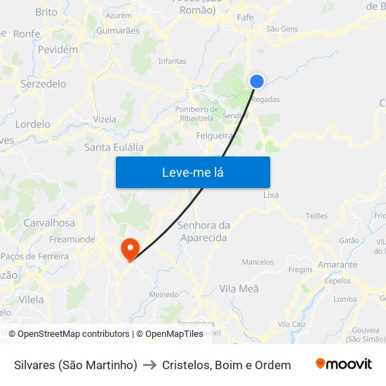 Silvares (São Martinho) to Cristelos, Boim e Ordem map