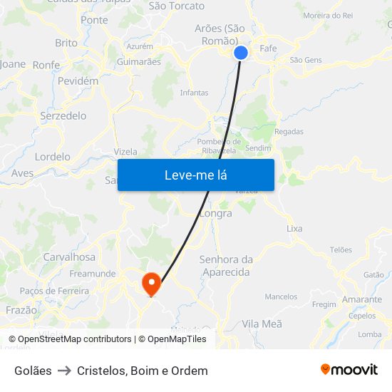 Golães to Cristelos, Boim e Ordem map