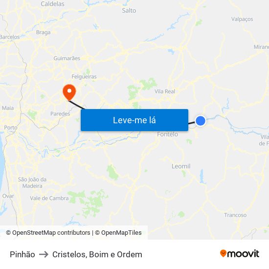 Pinhão to Cristelos, Boim e Ordem map