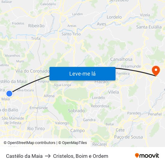 Castêlo da Maia to Cristelos, Boim e Ordem map