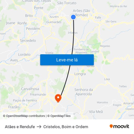 Atães e Rendufe to Cristelos, Boim e Ordem map