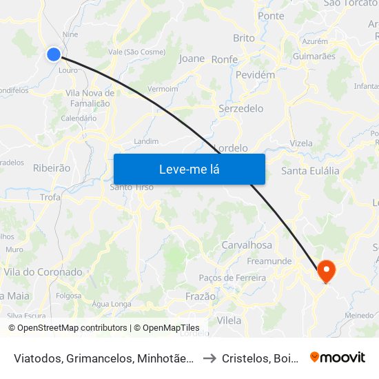 Viatodos, Grimancelos, Minhotães e Monte de Fralães to Cristelos, Boim e Ordem map