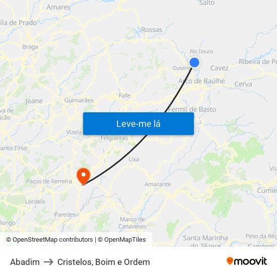 Abadim to Cristelos, Boim e Ordem map