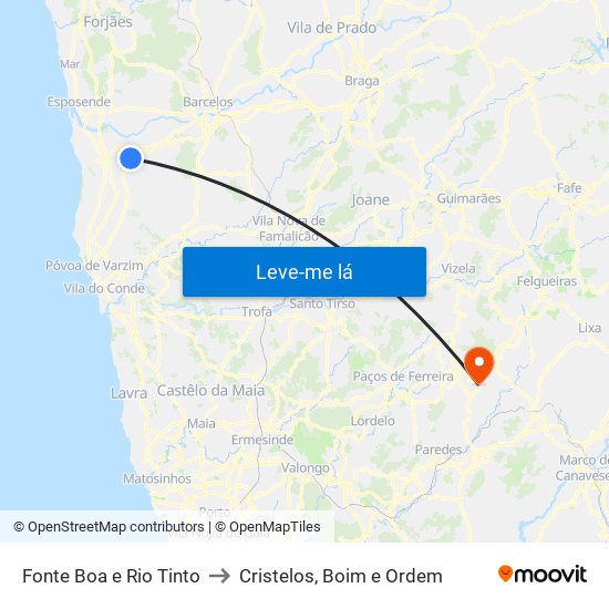 Fonte Boa e Rio Tinto to Cristelos, Boim e Ordem map