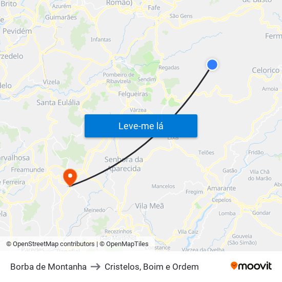 Borba de Montanha to Cristelos, Boim e Ordem map