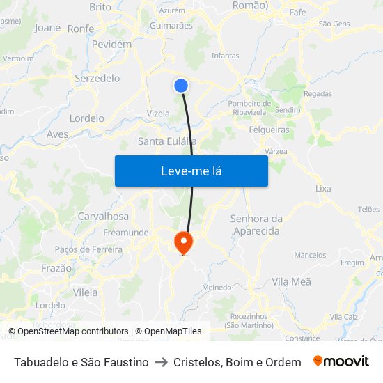 Tabuadelo e São Faustino to Cristelos, Boim e Ordem map