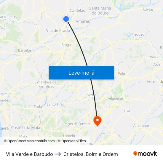 Vila Verde e Barbudo to Cristelos, Boim e Ordem map