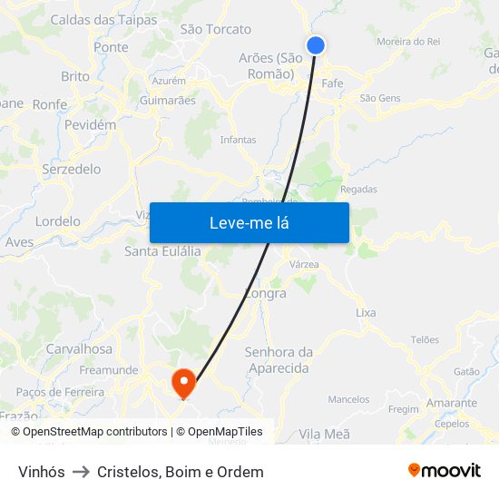 Vinhós to Cristelos, Boim e Ordem map