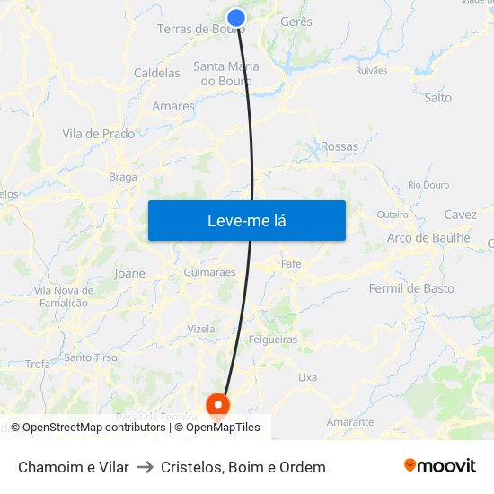 Chamoim e Vilar to Cristelos, Boim e Ordem map