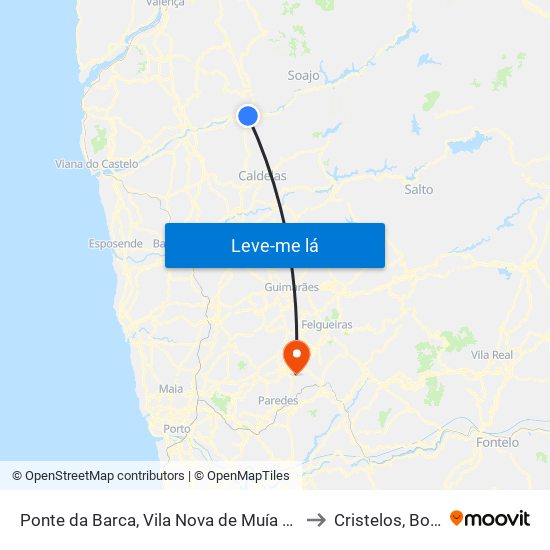 Ponte da Barca, Vila Nova de Muía e Paço Vedro de Magalhães to Cristelos, Boim e Ordem map