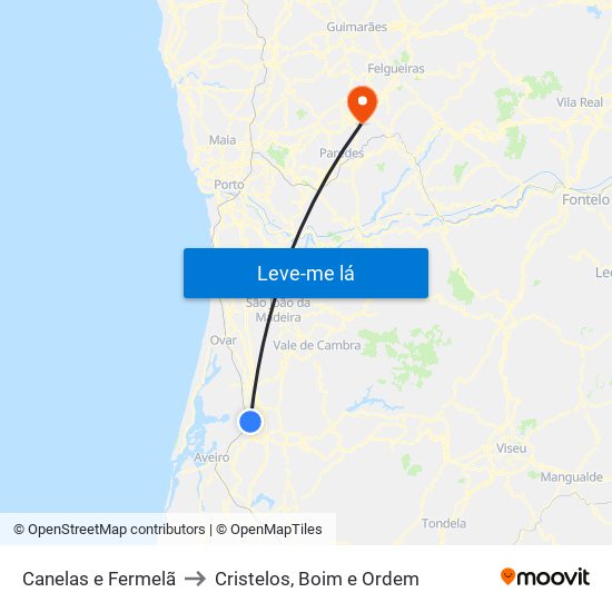 Canelas e Fermelã to Cristelos, Boim e Ordem map