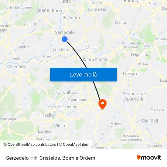 Serzedelo to Cristelos, Boim e Ordem map