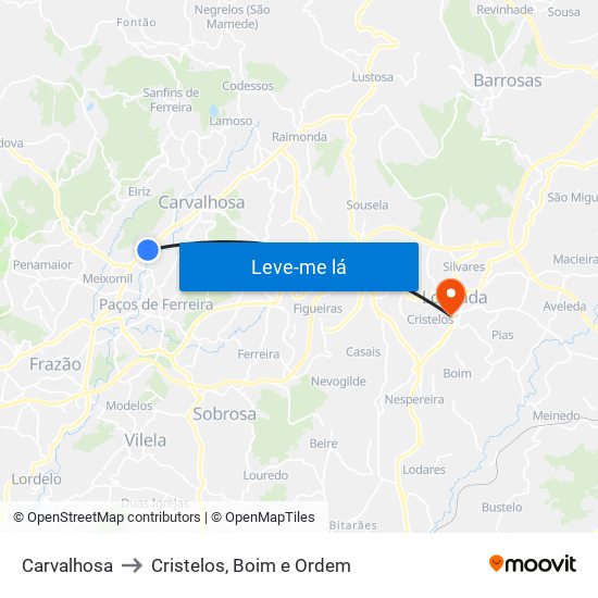 Carvalhosa to Cristelos, Boim e Ordem map