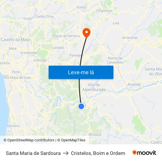 Santa Maria de Sardoura to Cristelos, Boim e Ordem map