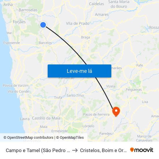 Campo e Tamel (São Pedro Fins) to Cristelos, Boim e Ordem map
