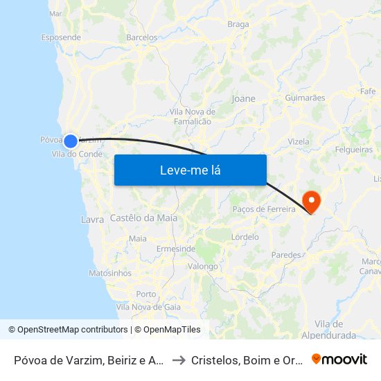 Póvoa de Varzim, Beiriz e Argivai to Cristelos, Boim e Ordem map