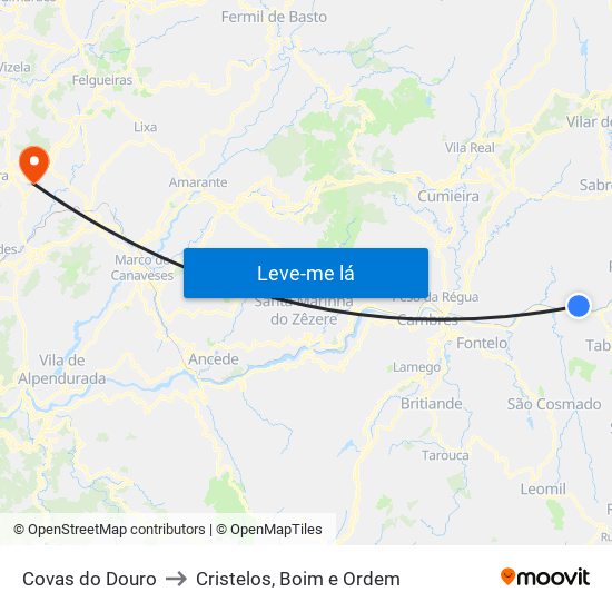 Covas do Douro to Cristelos, Boim e Ordem map