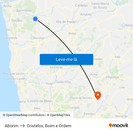 Aborim to Cristelos, Boim e Ordem map