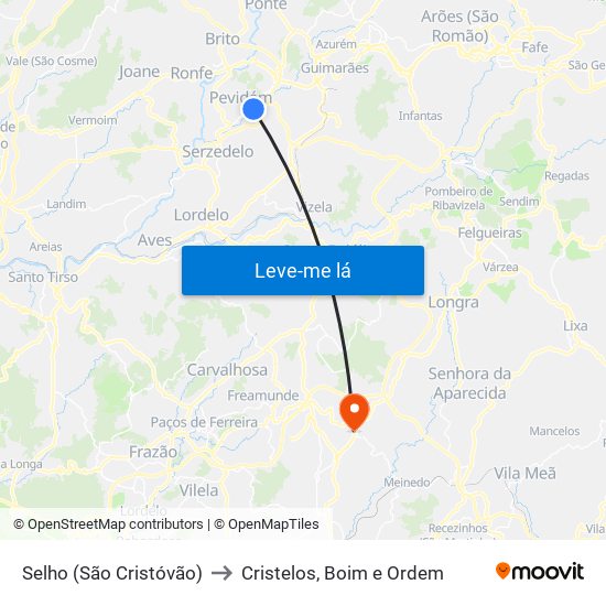 Selho (São Cristóvão) to Cristelos, Boim e Ordem map