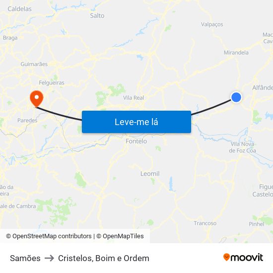 Samões to Cristelos, Boim e Ordem map