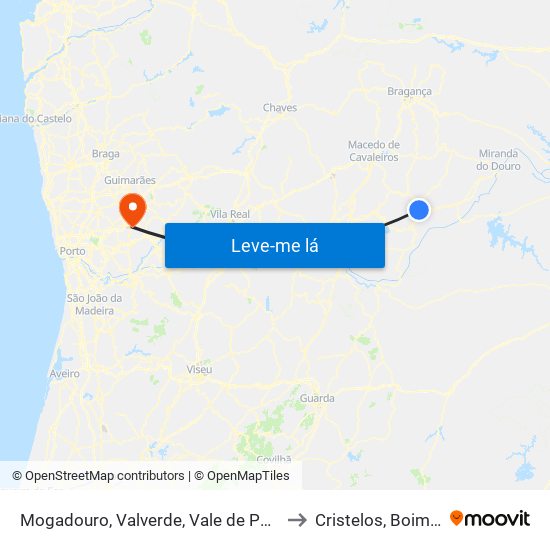 Mogadouro, Valverde, Vale de Porco e Vilar de Rei to Cristelos, Boim e Ordem map