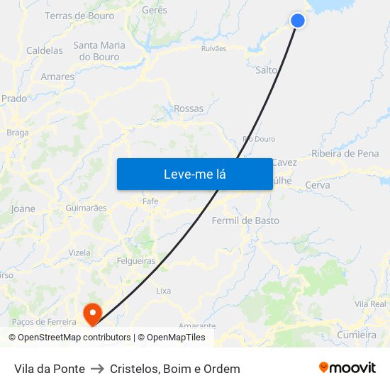 Vila da Ponte to Cristelos, Boim e Ordem map