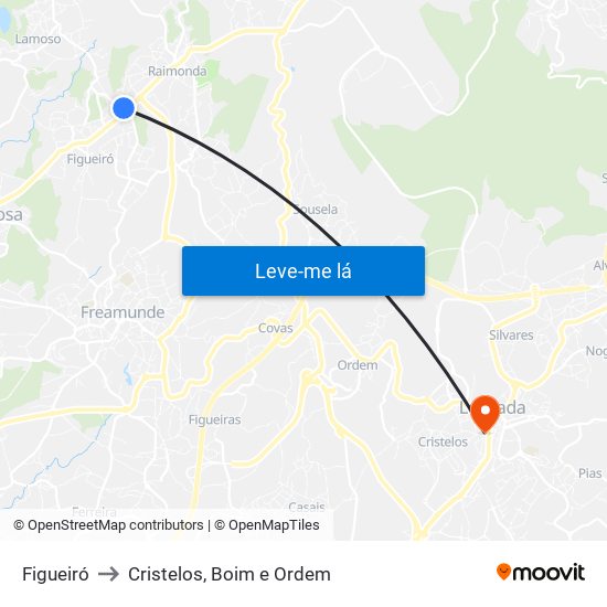 Figueiró to Cristelos, Boim e Ordem map