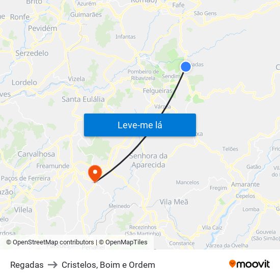 Regadas to Cristelos, Boim e Ordem map