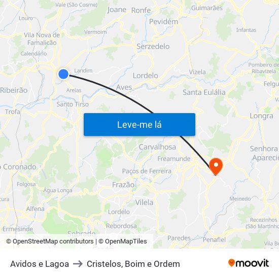 Avidos e Lagoa to Cristelos, Boim e Ordem map