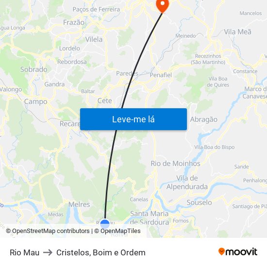 Rio Mau to Cristelos, Boim e Ordem map