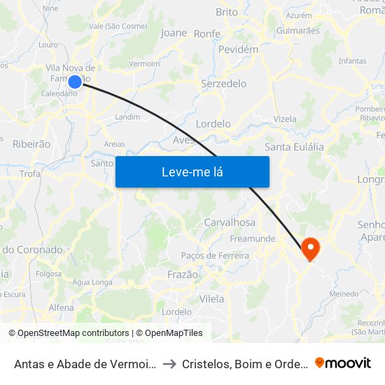 Antas e Abade de Vermoim to Cristelos, Boim e Ordem map