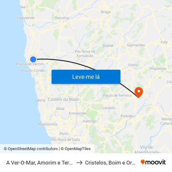 A Ver-O-Mar, Amorim e Terroso to Cristelos, Boim e Ordem map