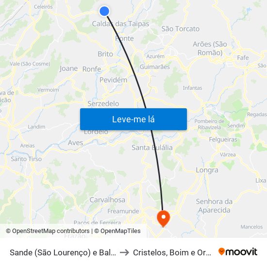 Sande (São Lourenço) e Balazar to Cristelos, Boim e Ordem map