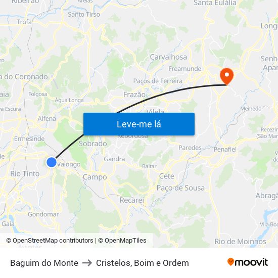 Baguim do Monte to Cristelos, Boim e Ordem map