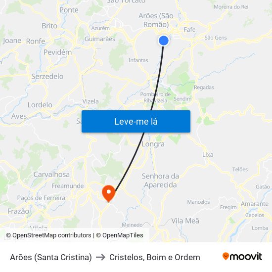 Arões (Santa Cristina) to Cristelos, Boim e Ordem map