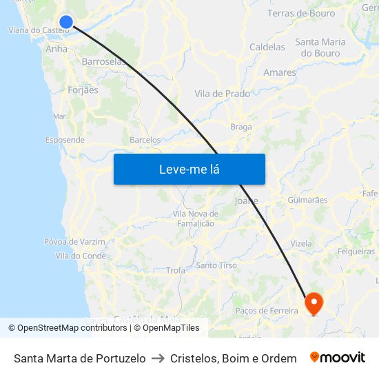 Santa Marta de Portuzelo to Cristelos, Boim e Ordem map