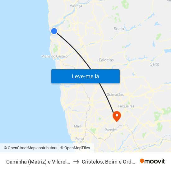 Caminha (Matriz) e Vilarelho to Cristelos, Boim e Ordem map