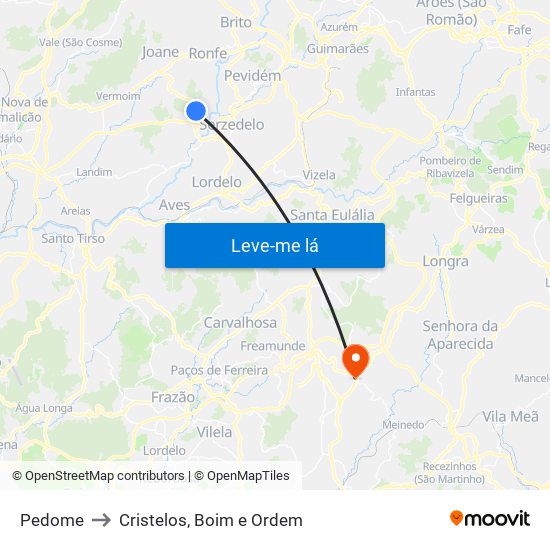 Pedome to Cristelos, Boim e Ordem map