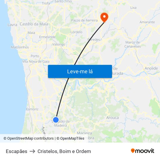 Escapães to Cristelos, Boim e Ordem map