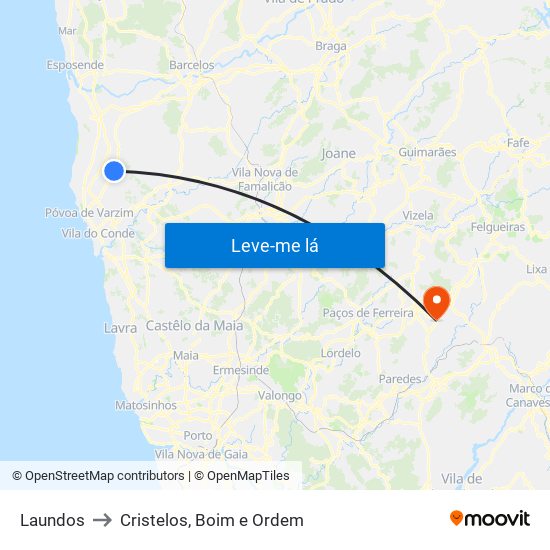 Laundos to Cristelos, Boim e Ordem map