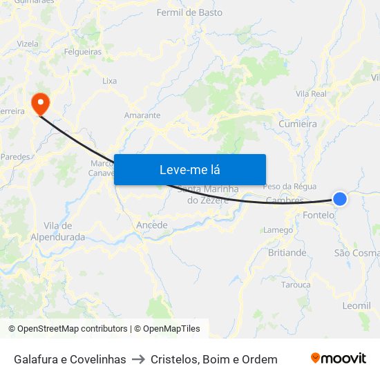 Galafura e Covelinhas to Cristelos, Boim e Ordem map