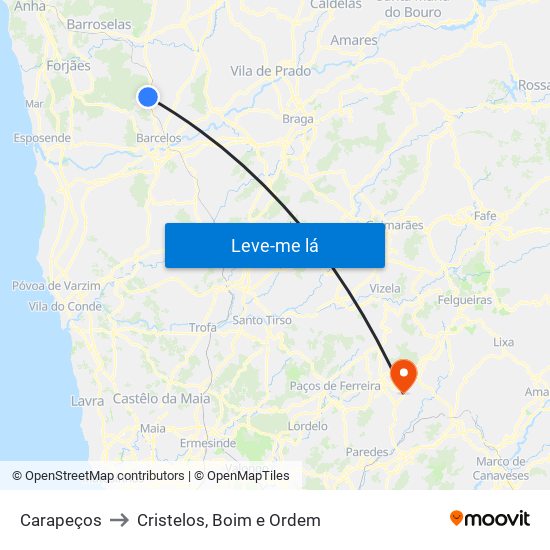 Carapeços to Cristelos, Boim e Ordem map