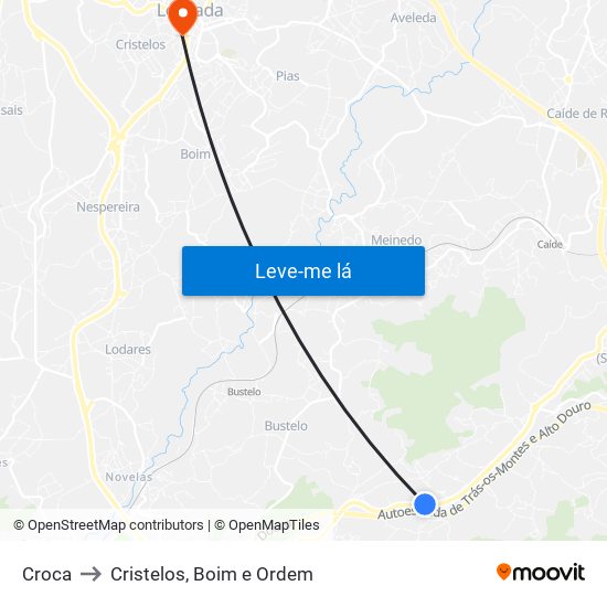 Croca to Cristelos, Boim e Ordem map