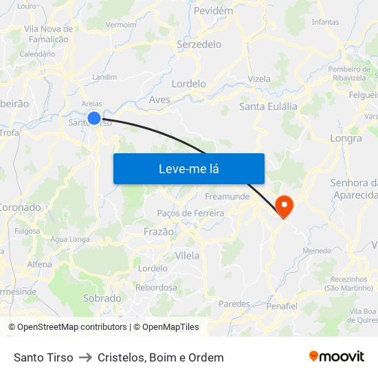 Santo Tirso to Cristelos, Boim e Ordem map