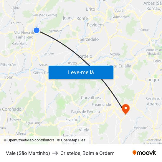 Vale (São Martinho) to Cristelos, Boim e Ordem map