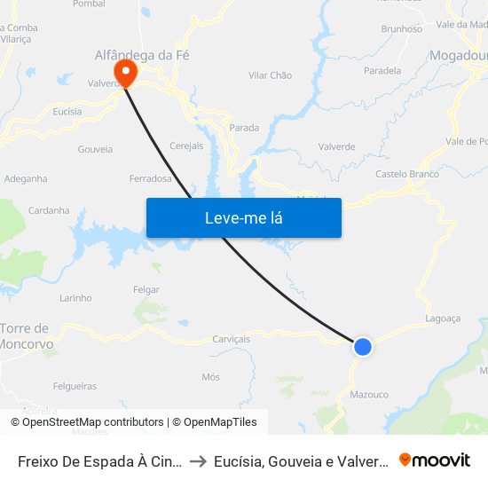 Freixo De Espada À Cinta to Eucísia, Gouveia e Valverde map