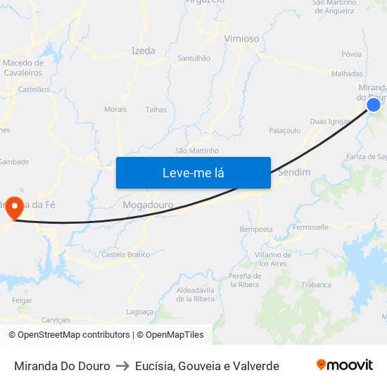 Miranda Do Douro to Eucísia, Gouveia e Valverde map