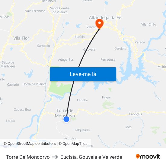 Torre De Moncorvo to Eucísia, Gouveia e Valverde map