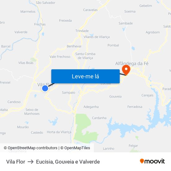 Vila Flor to Eucísia, Gouveia e Valverde map