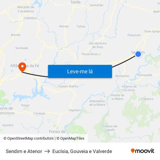 Sendim e Atenor to Eucísia, Gouveia e Valverde map